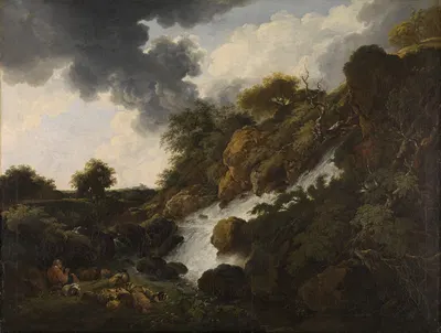 Gebirgslandschaft mit Wasserfall by Ferdinand Kobell, 1779 — digital art print download
