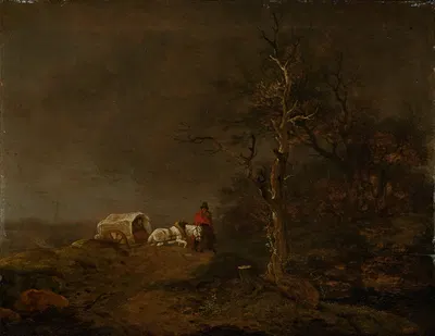 Gewitterlandschaft mit Bauernwagen by Ferdinand Kobell, 1774 — digital art print download