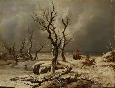 Winterlandschaft mit zwei Reitern by Ferdinand Kobell, 1777 — digital art print download