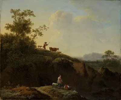 Вечерний пейзаж с пастухами by Георг Фридрих Майер, 1765-1769 — digital art print download