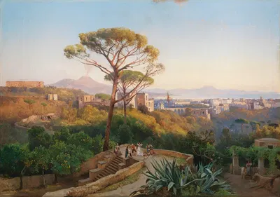 Panorama of Naples with Capodimonte and Mount Vesuvius in the distance by Giacinto Gigante — digital art print download
