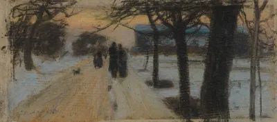 Прогулка по заснеженной улице вечером by Густав Кампман, 1894 — digital art print download