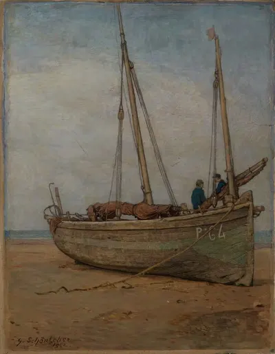Fischerboote in Tiefebbe bei La Panne by Gustav Schönleber, 1902 — digital art print download