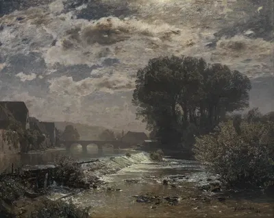 Mondnacht am Enzwehr bei Besigheim by Gustav Schönleber, 1890 — digital art print download