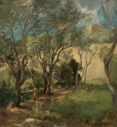 Olivenhain bei Genua by Gustav Schönleber, 1871 — digital art print download