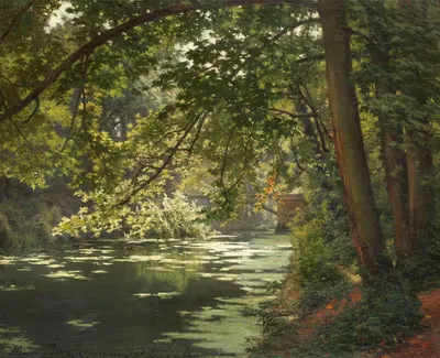 A sunlit woodland river by Henri Biva — digital art print download