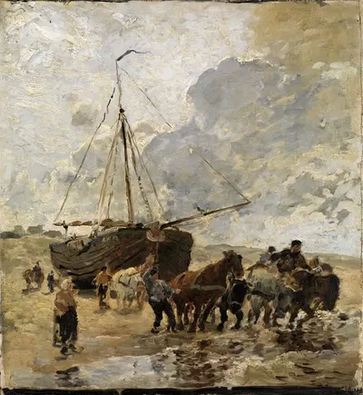Рыбаки из Катвейка вытаскивают бом из Шуйтенгата в воду by Герман Байш, 1888 — digital art print download