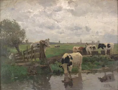 Скоты у поилки в Оверши by Герман Байш, 1888 — digital art print download