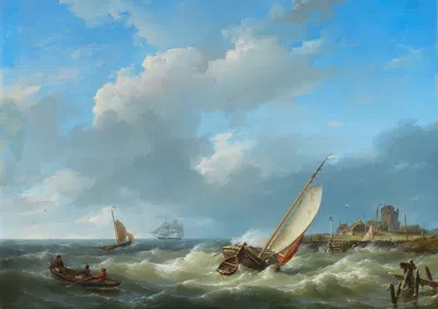 Рыболовные суда в бурю by Херманус Кеккок, 1841 — digital art print download