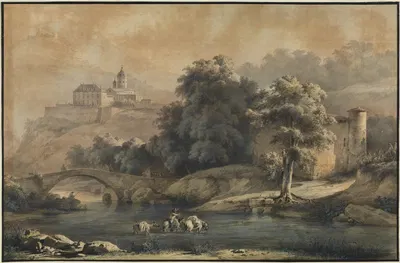 Речной пейзаж с горным монастырем by Жан-Жак де Буассье, 1795 — digital art print download