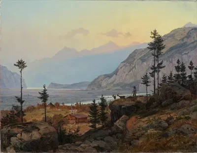 Schweizer Alpenlandschaft mit Fluss und See by Johann Wilhelm Schirmer, 1835 — digital art print download