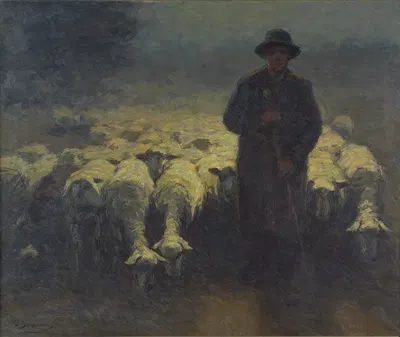 Овцы при раннем луне by Юлий Гуго Бергманн — digital art print download