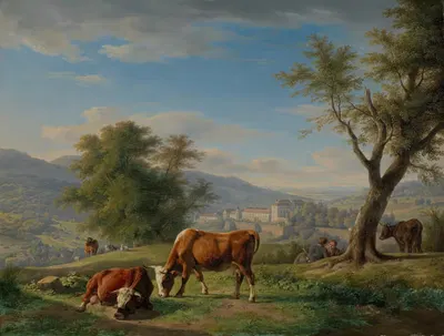 Пастбищные животные в ландшафте у Баден-Бадена by Карл Кунц, 1825 — digital art print download