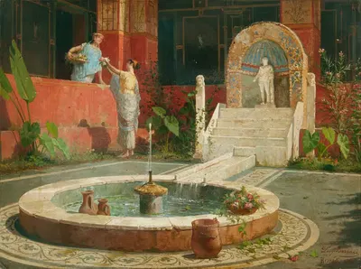 Девушки в римском атриуме by Луиджи Баццани — digital art print download