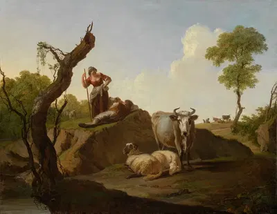 Landschaft mit Herde und Hirtenpaar by Nicolas Henri Joseph de Fassin — digital art print download