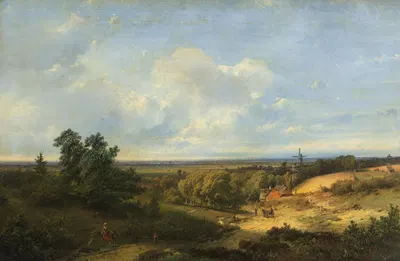 Обширный пейзаж с ветряной мельницей вдали by Питер Лодевий Франциско Клюйвер — digital art print download