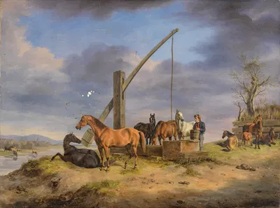 Лошади у поилки by Рудольф Кунц, 1836 — digital art print download
