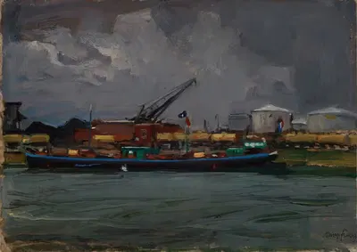 Motiv aus dem Karlsruher Rheinhafen by Wilhelm Hempfing, 1926-1930 — digital art print download
