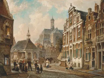 Рыбный рынок в Гронингене by Корнелис Кристиаан Доммельсхуйзен, 1888 — digital art print download