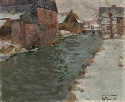 Hameau en bord de rivière by Frits Thaulow, 1895 — digital art print download