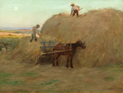 Building the hayrick by Harold Harvey, 1902 — digital art print download