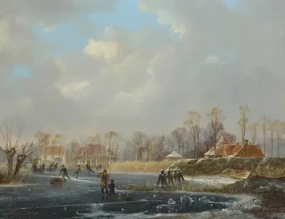 Пейзаж с фигурами на замерзшей реке by Хендрик Геррит тен Кат, 1839 — digital art print download