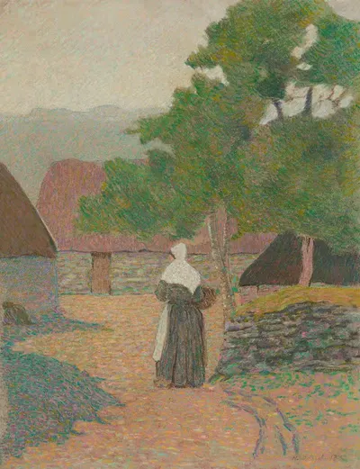 Пейзаж, крестьянка идущая к своей ферме by Анри Делавалье, 1887 — digital art print download