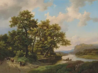 Лодки на озере – Летний пейзаж by Маринус Адрианус Кеккок, 1861 — digital art print download