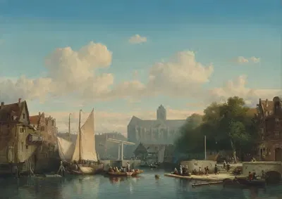 Городская пристань летом by Соломон Леонардус Вервер, 1850 — digital art print download