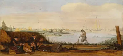 Речной пейзаж с лодками и рыбаками by Арент Арентсз. Кабел — digital art print download