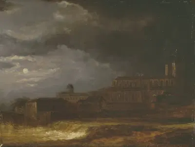 Вид на Уппсалу. Ландшафт при лунном свете by Карл Йохан Фалькранц, 1820 — digital art print download