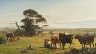 Cows in a Meadow by Otto Haslund, 1872 — digital art print download