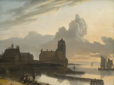 Немецкий речной пейзаж с городом by Геррит Адриансз. Беркхейде, 1660 — digital art print download