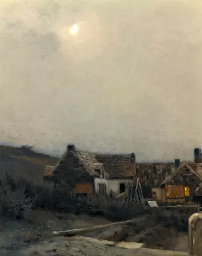 Коттеджи при лунном свете by Жан Шарль Казен — digital art print download