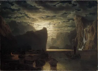 Норвежский фьорд при лунном свете. Мотив из Согне-фьорда by Маркус Ларсон, 1861 — digital art print download