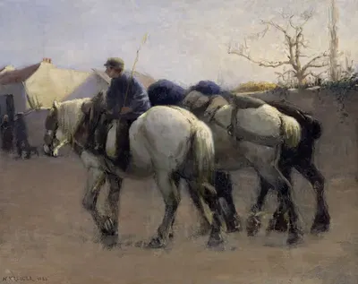 French Village Street with Horses by Nils Kreuger, 1885 — digital art print download
