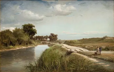 Французский речной пейзаж с мостом by Антон Мельбе, 1866 — digital art print download
