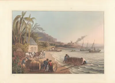 Перевозка и укладка сахарных бочек на борт by Уильям А. В. Кларк, 1823 — digital art print download