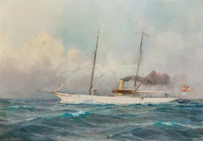 The steam yacht ‘Suzumé’ under the flag of the Imperial and Royal Yacht Squadron by Alexander Kircher, c. 1910 — digital…