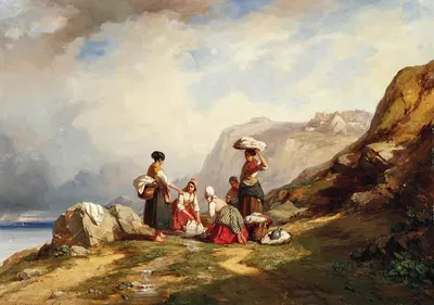 Женщины-стиральщицы у горного озера by Огюст Делакруа, 1840 — digital art print download