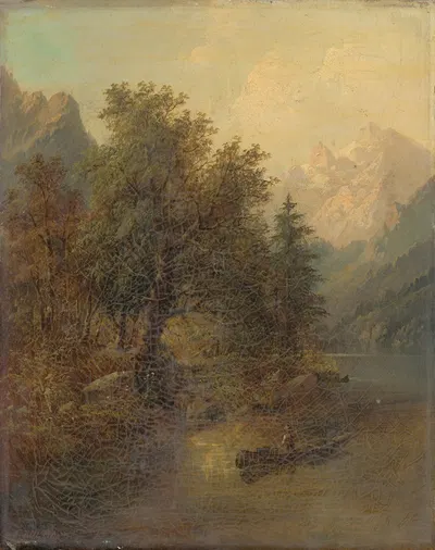 Альпийский пейзаж с лодкой by Эдуард Бём, 1860–1880 — digital art print download