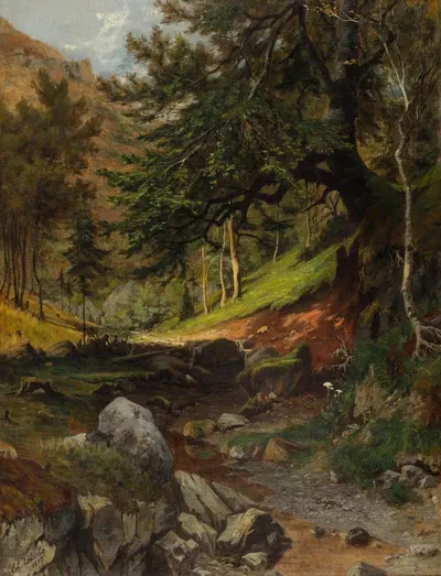 Лесная сцена с ручьем by Эдуард Зетше, 1877 — digital art print download