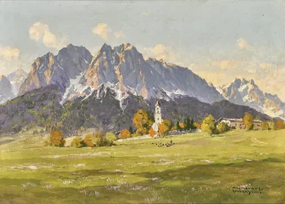 Obergrainau mit Zugspitze und Waxenstein by Hans Maurus — digital art print download