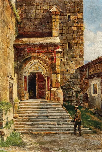 Aufgang zur Kirche in Eisenerz by Hugo Darnaut — digital art print download