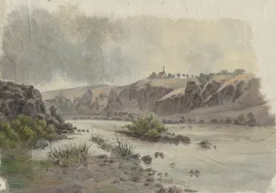 Церковь на берегу реки by Ян Новопаcky, 1860 — digital art print download