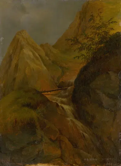 Гористый пейзаж с водопадом by Йозеф Божетех Клеменс, 1850 — digital art print download
