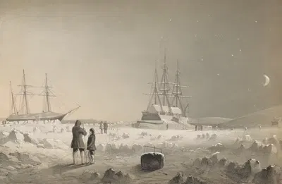 H.M.S. Assistance and Pioneer in Winter Quarters—Returning Daylight by Walter William May, 1855 — digital art print download