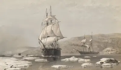 H.M.S. Assistance and Pioneer breaking out of Winter Quarters, 1854 by Walter William May, 1855 — digital art print download