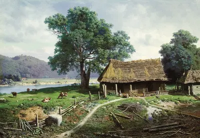 Фермерское подворье у реки by Михаил Клодт, 1858 — digital art print download