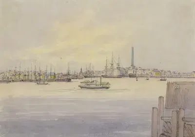 From the Cambria steamer, starting from Boston, U.S. Bunker's Hill Monument by Michael Seymour, 1846 — digital art print…